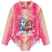 Paw Patrol Nickelodeon UPF 50+ One Piece Long Sleeve Rash Guard Bathing Suit (Girls), Sizes 2T-6